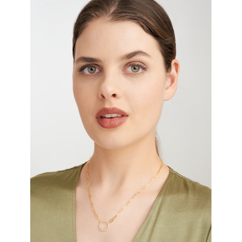 Gold Over Sterling Silver Cubic Zirconia Circle Necklace 18" + 2" Extender