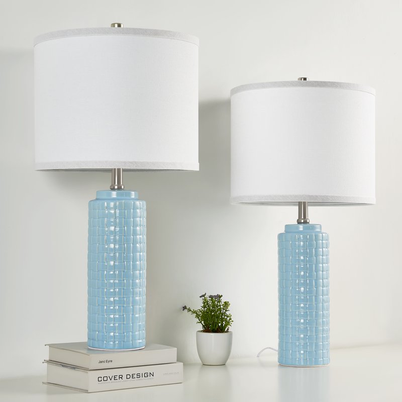 Set of 2 Modern Ceramic Bedside Lamps with Adjustable Color Temperature - Farmhouse Nightstand Lamps for Bedroom Living Room Office
