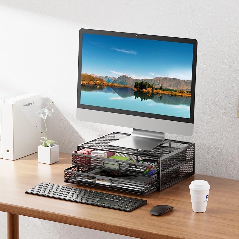 Monitor Stand with Drawer - Ergonomic Riser for Desk Up to 33lb