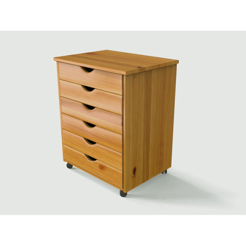 Solid Wood Roll Cart with 6 Wide Drawers - Mobile Storage Organizer