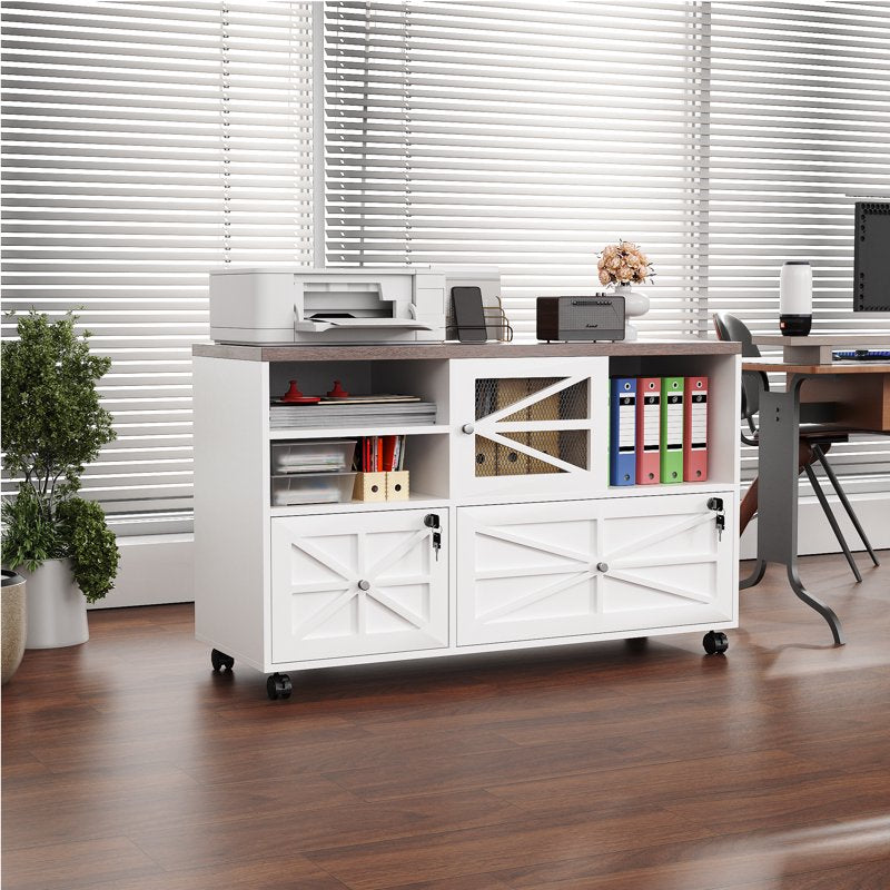 2-Drawer Lateral File Cabinet with Lock - Rolling Home Office Storage Fits Letter Legal A4