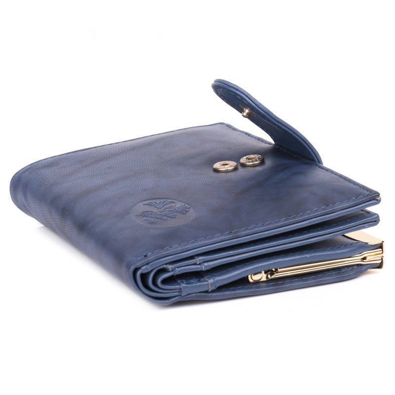 Women's Leather Cardholder Wallet with Multiple Card Slots - Navy & Brown Variants