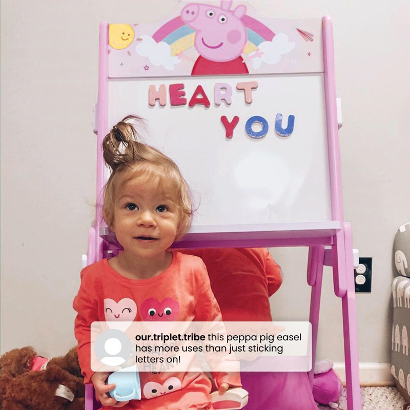 Peppa Pig Wooden Activity Easel with Storage by Delta Children - Magnetic Dry-Erase, Alphabet Magnets, Greenguard Gold