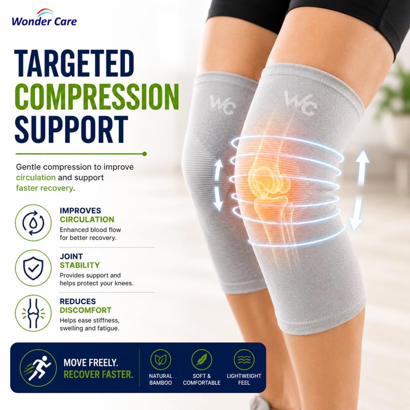 Bamboo Knee Compression Sleeve for Men Women Support & Pain Relief