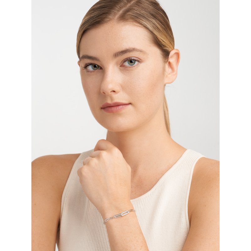 Sterling Silver CZ Oval Link Paperclip Bracelet Set - 6.75" + 1.25" Extender