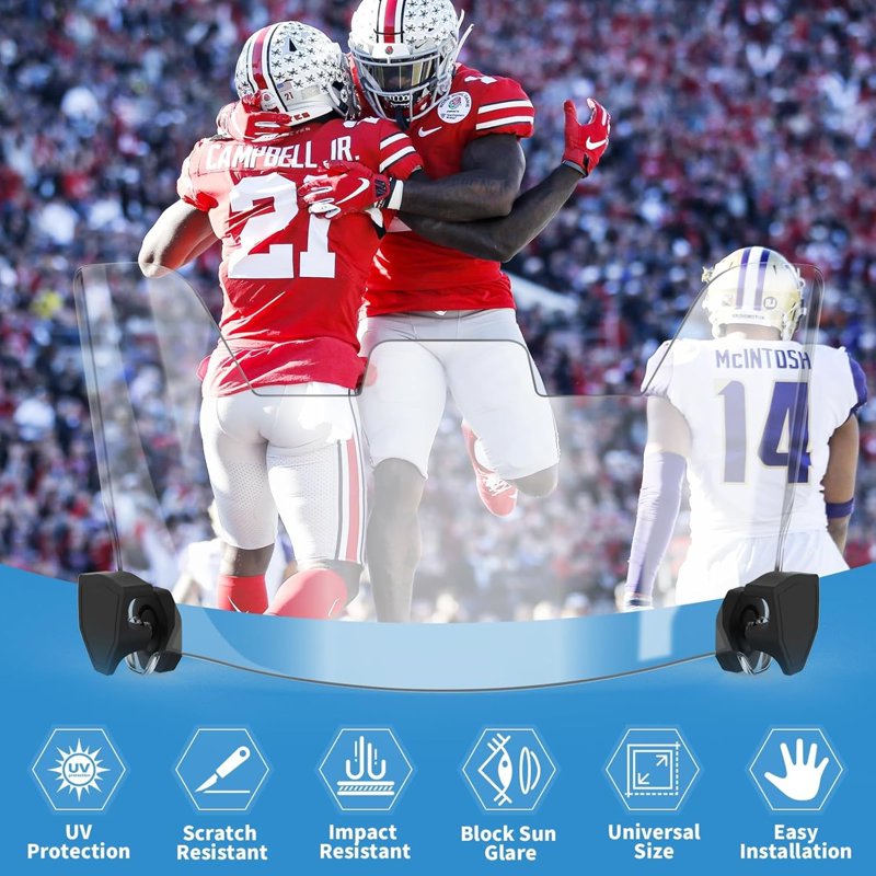Clear Football Visor for Youth & Adult Helmets - Easy-Install Impact-Resistant Shield
