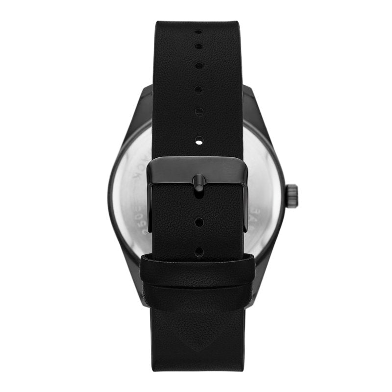 Men's Wristwatch 43mm Gunmetal Case Black Dial Faux Leather Strap