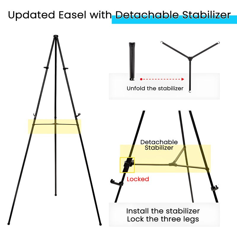 Portable Black Metal Easel Stand for Sign, Poster & Art Display — 3 Pack, Foldable, Adjustable, 66 Inch