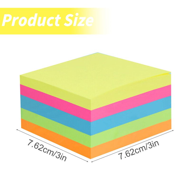 Colorful 3x3 Inch Sticky Notes - Strong Adhesive Memo Pads, 5-Pack