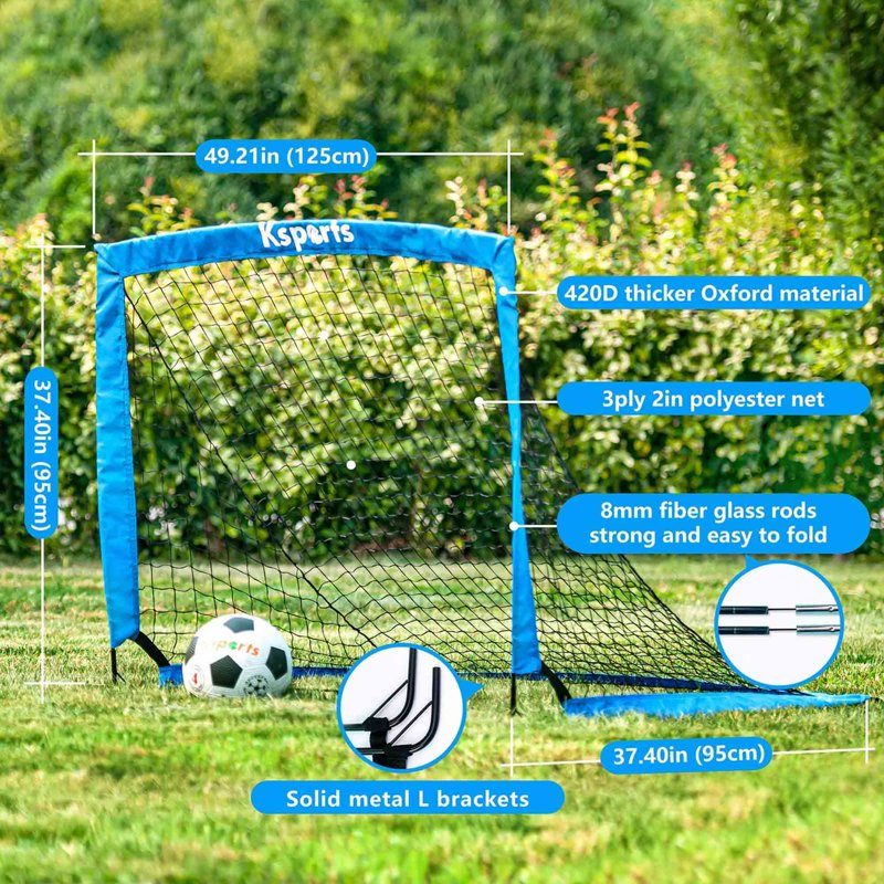 Ksports 4 ft Soccer Goal Bundle - Blue, Includes Nylon-Wound Ball & Pump