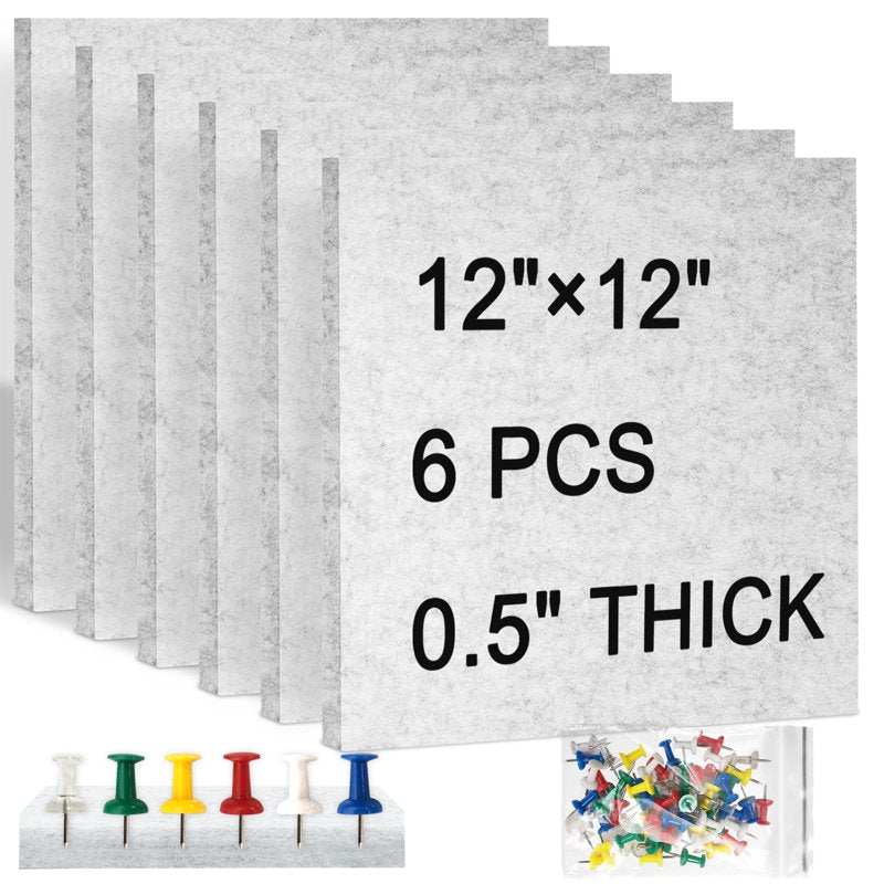 Felt Cork Board Tiles for Walls - Acoustic & Bulletin Boards - Pack of 6