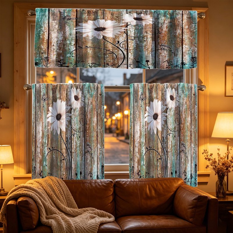 Kitchen Curtain 3-Piece Set Farmhouse Cafe Style Small Window Drapes Blackout Filter