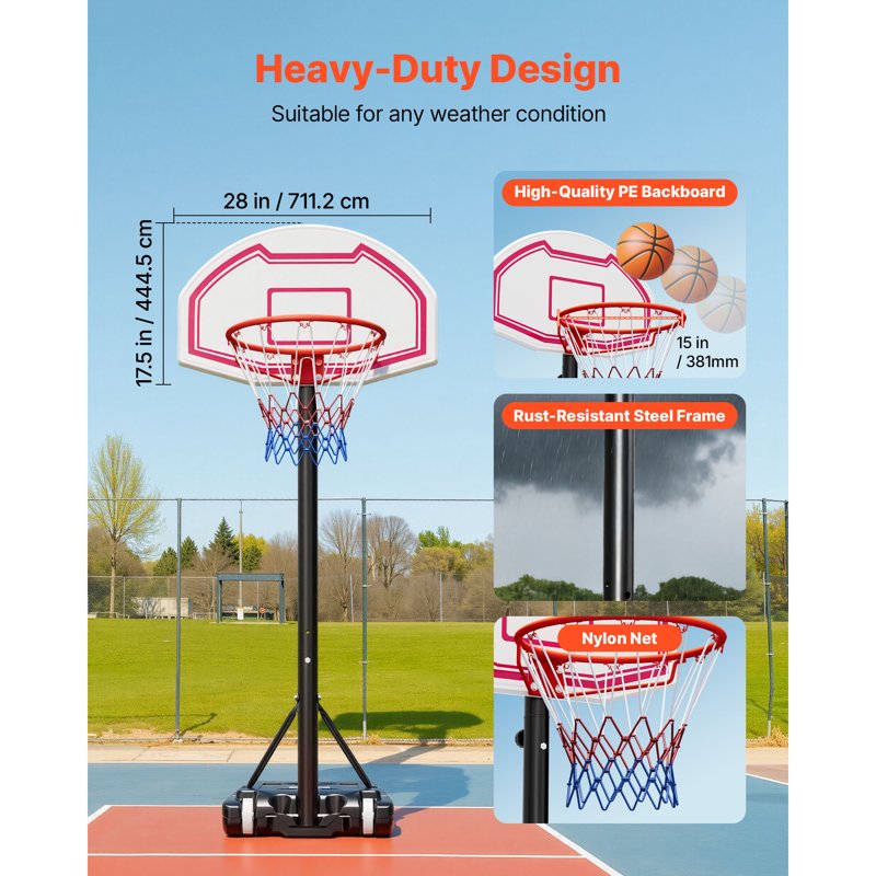 Portable Adjustable Basketball Hoop for Kids & Family Outdoor Play