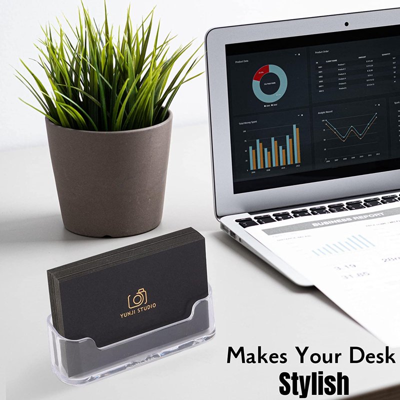 Acrylic Business Card Holders 3 Pack - Clear Desk Organizer Display