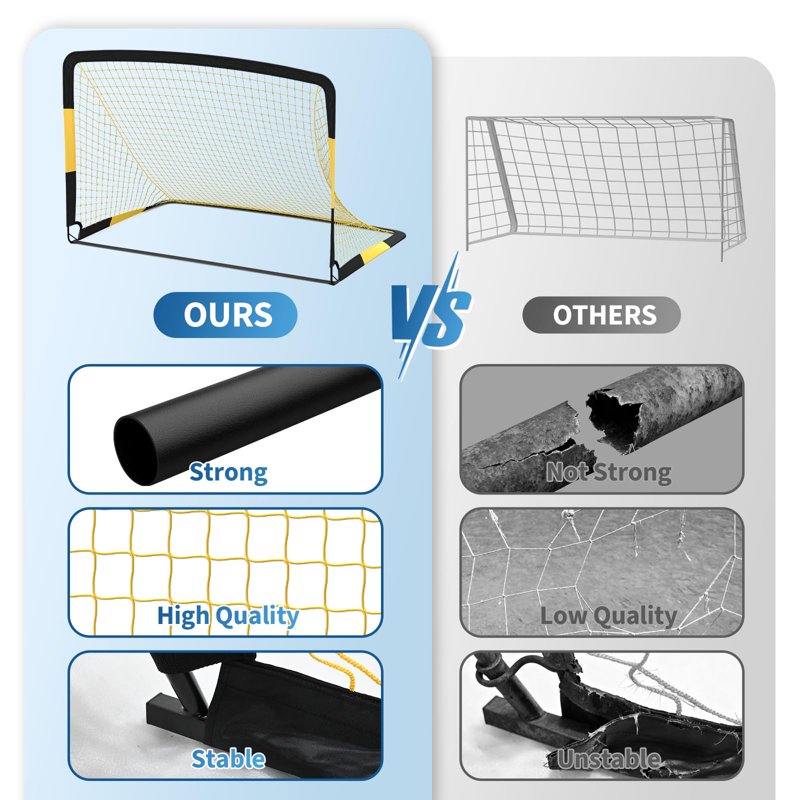 6x4 ft Portable Soccer Goals Set for Kids – Foldable Backyard Practice Goal (Set of 2, Yellow/Black)