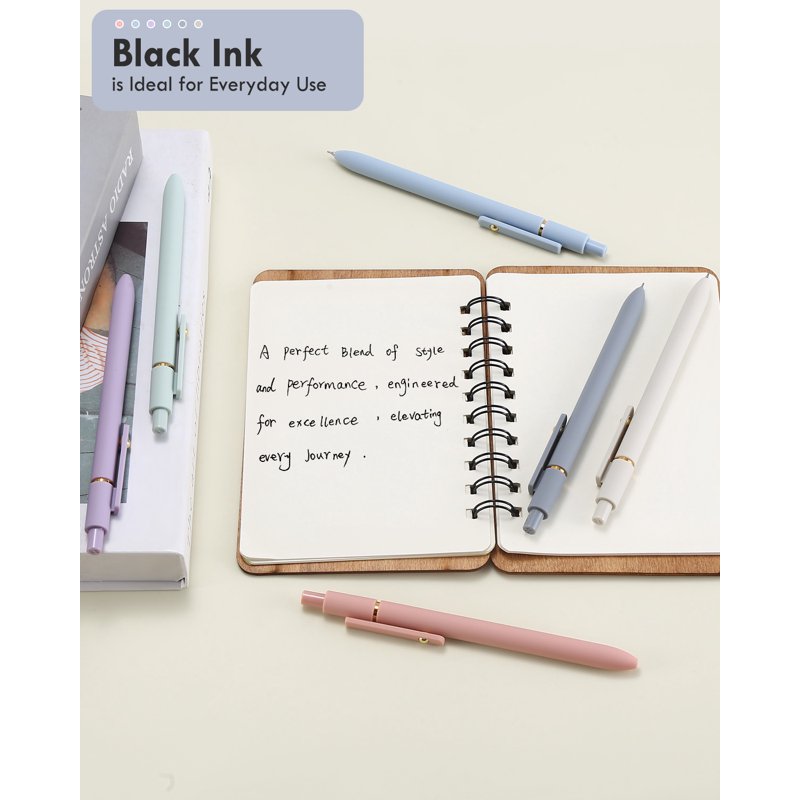 Morandi 6-Pc Retractable Gel Pens 0.7mm Black Ink - No Smear, Quick-Dry