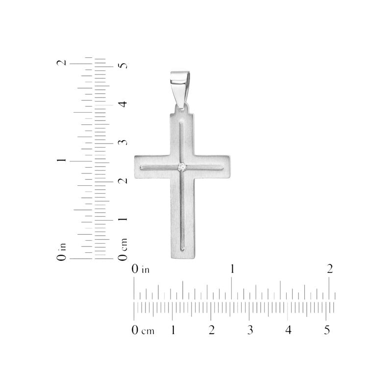 Men's Stainless Steel Cross Pendant Necklace with Diamond Accent - 24 Inch Chain