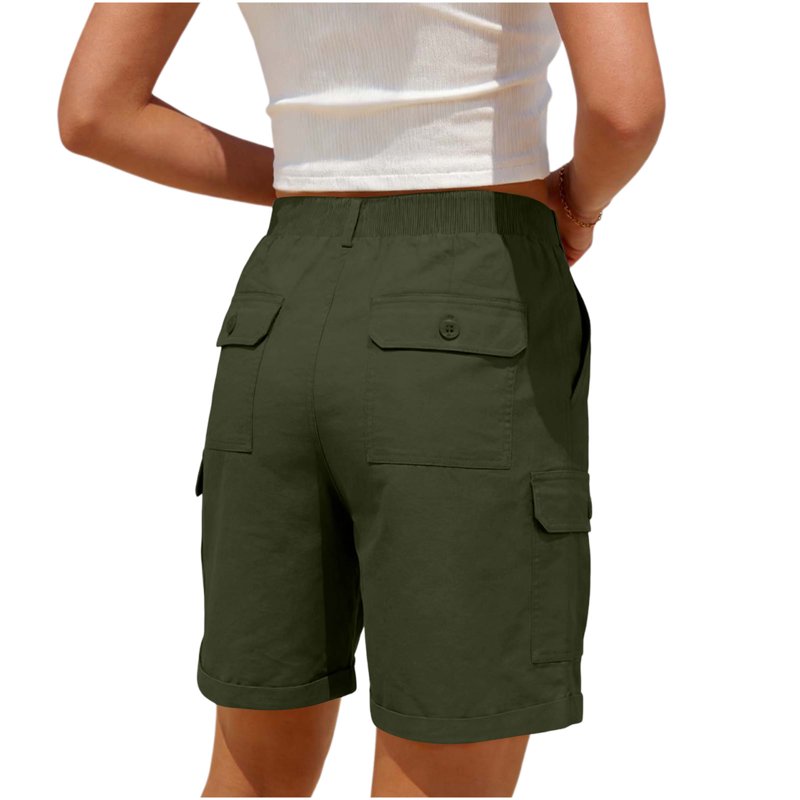 Women's Cargo Shorts with High Waist & Pockets - Summer Casual Twill Shorts