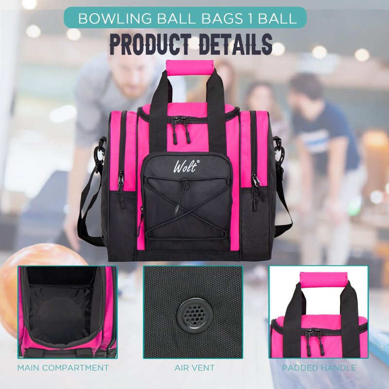 WOLT Bowling Ball Tote Bag for Women Pink – Single Ball Holder, Padded, 2 Shoes Pockets