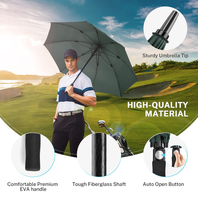 Large Automatic Golf Umbrella with Double Canopy Windproof & Waterproof