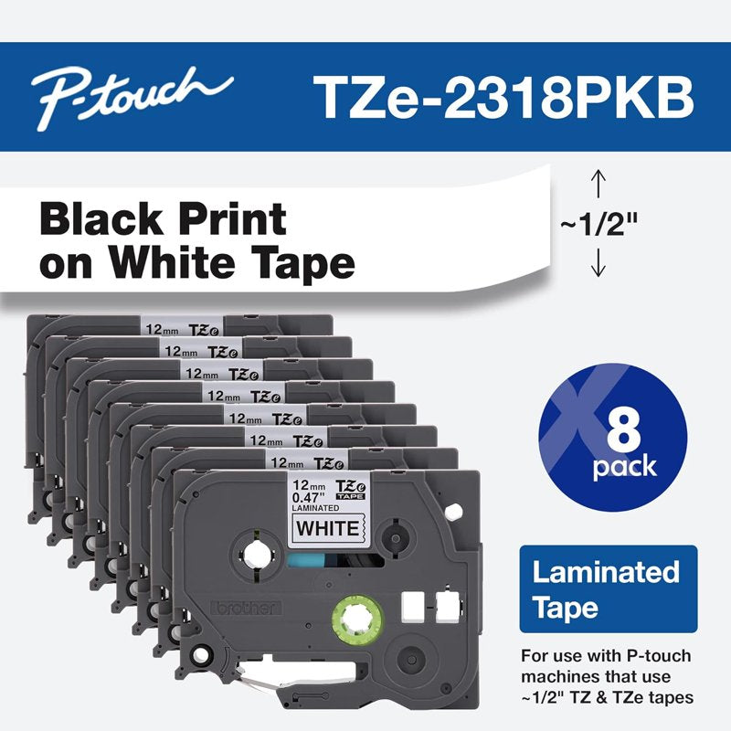Brother P-Touch TZe-231 Label Maker Tape 0.47 W White on Black 8 Pack