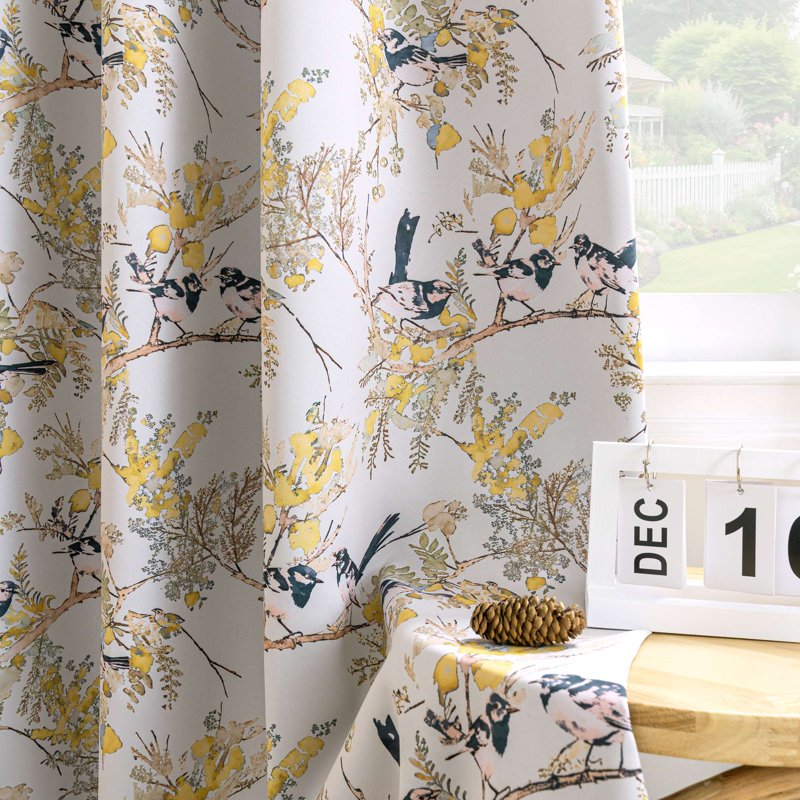 Blackout Floral Bird Printed Curtains - Grommet Window Drapes for Bedroom & Living Room, 52x84 Inches