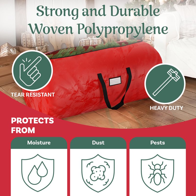 Heavy-Duty Christmas Tree Storage Bag for 12ft Artificial Tree - Red with Handles