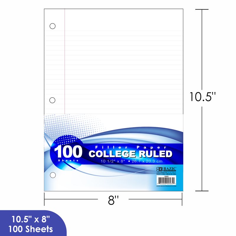 College Ruled Loose Leaf Filler Paper - 100 Sheets Bulk Pack