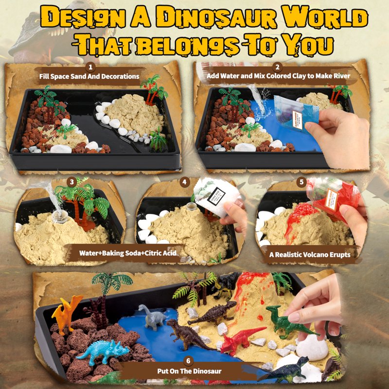 Dinosaur Habitat Playset with 12 Figures & Volcano STEM Science Toy for Kids
