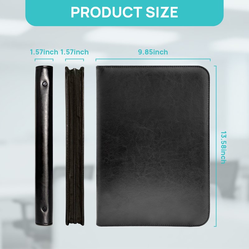 Leather Portfolio with Zipper, 3-Ring Business Organizer and Tablet Sleeve