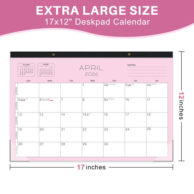 Large Desk Calendar 2026-2027 - 12x17 Inches, 18-Month Schedule, Black