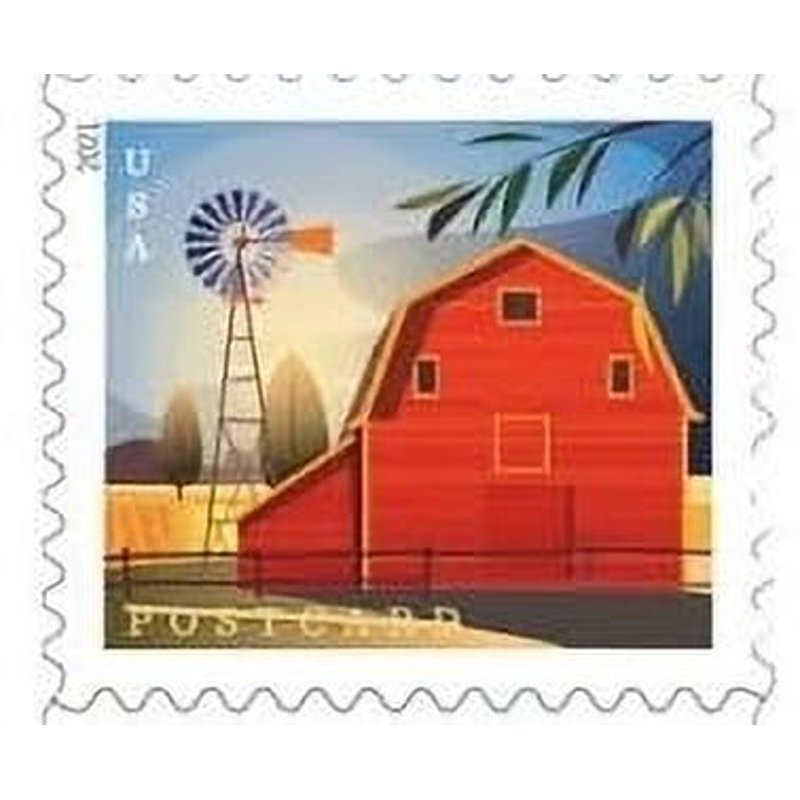 USPS Postcard Stamp Sheet of 20 - American Barns Seasonal Designs
