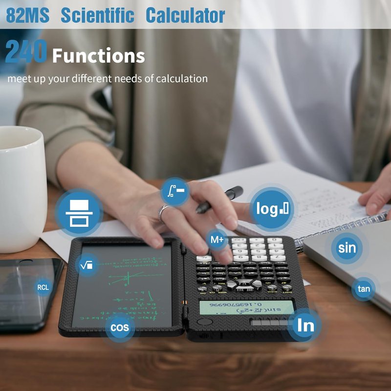 Scientific Calculator 240 Functions with Notepad for Students - Black