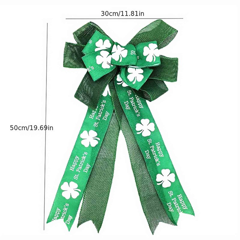 St Patrick's Day Bow for Wreath Decorations Large Burlap Green & White Glitter Shamrock