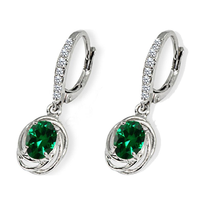 Sterling Silver Oval Love Knot Dangle Earrings with Birthstone Options