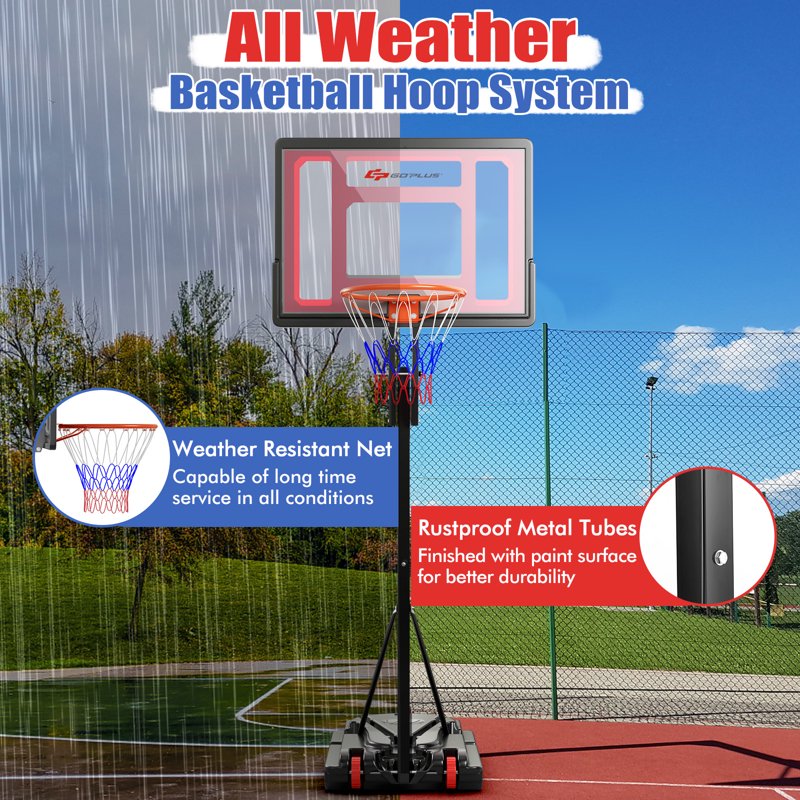 Portable Adjustable Basketball Hoop System 5-10 FT with Base & Wheels
