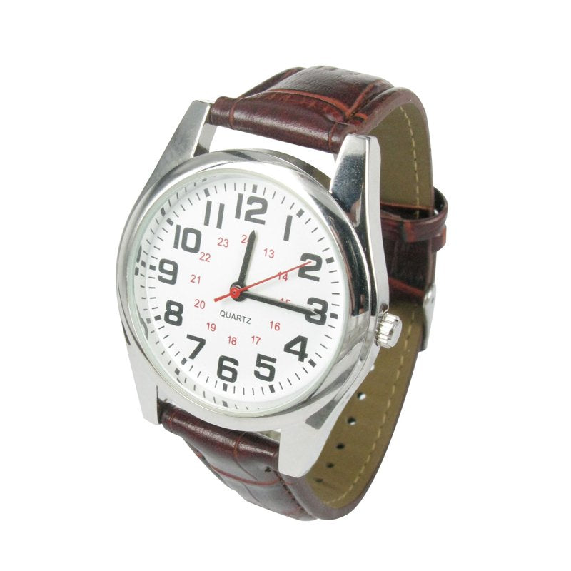 Men's Casual Analog Wristwatch with Imitation Leather Band - Brushed Nickel Finish