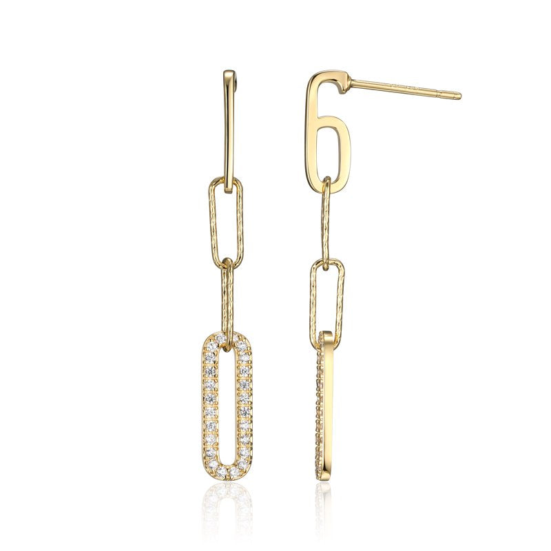 Gold Over Sterling Silver Cubic Zirconia Paperclip Earrings - Hypoallergenic