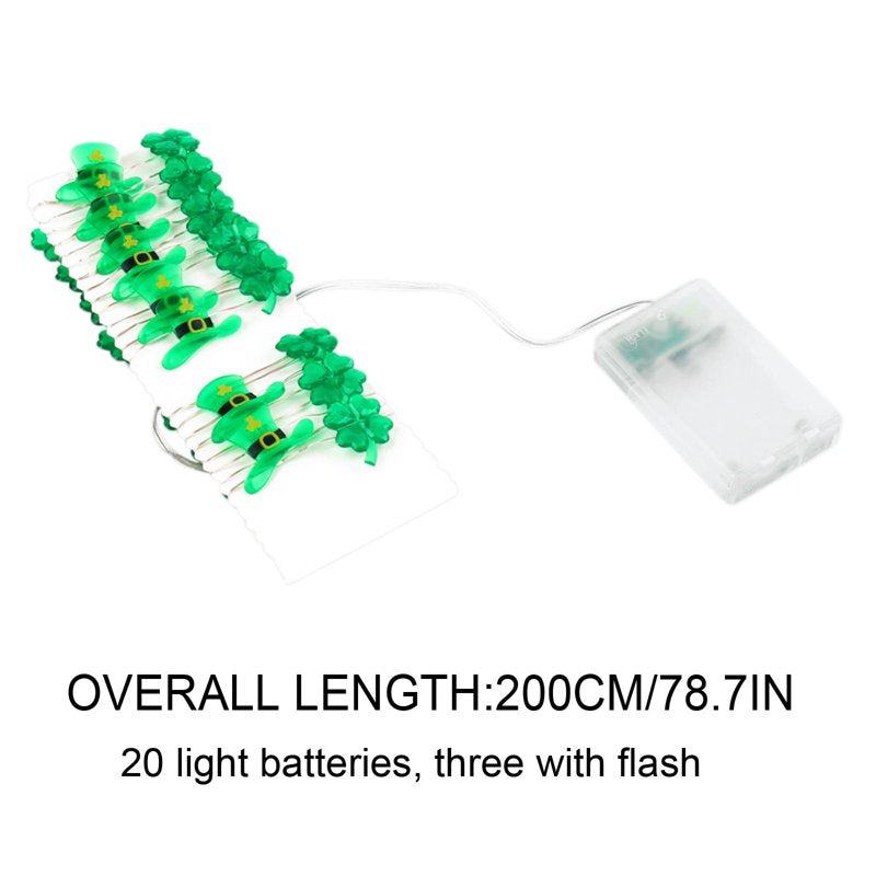 St Patrick's Day Green Shamrock String Lights Battery Operated 2M 20LED Decorations