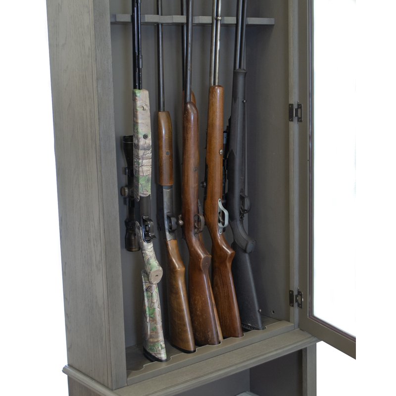 12-Gun Locking Cabinet with Base Storage - Grey Firearm Organizer