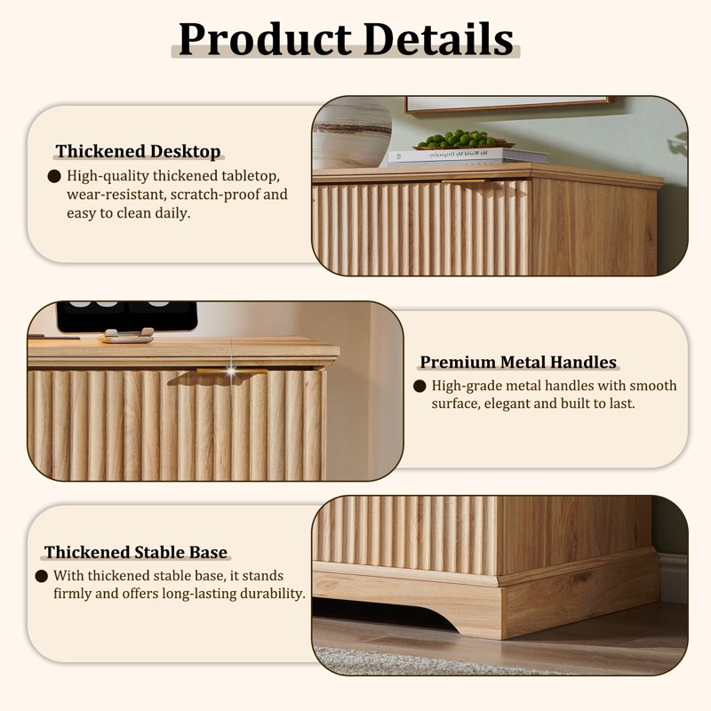 Lateral Filing Cabinet with Charging Station - Modern Fluted Wood Office Storage