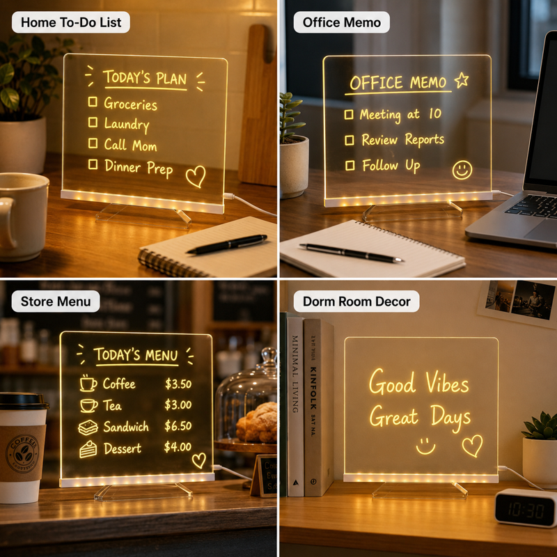 LED Note Board with Markers - Light Up Acrylic Dry Erase Message Board, USB Powered, 11.8 x 7.9 inches