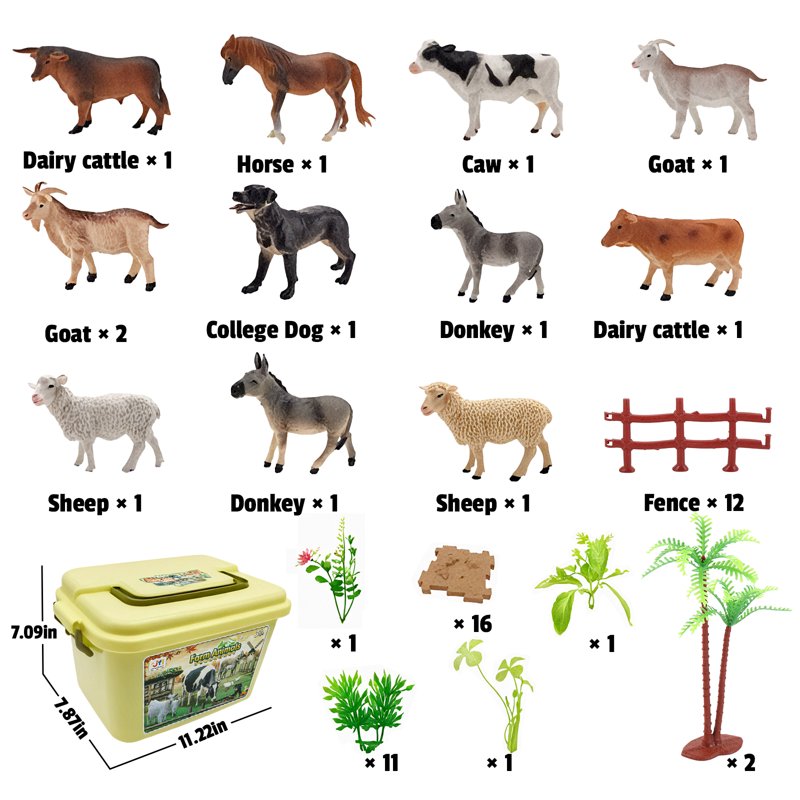 Farm Animal Playset with Figurines, Fences & Accessories for Kids — Educational 56 PCS