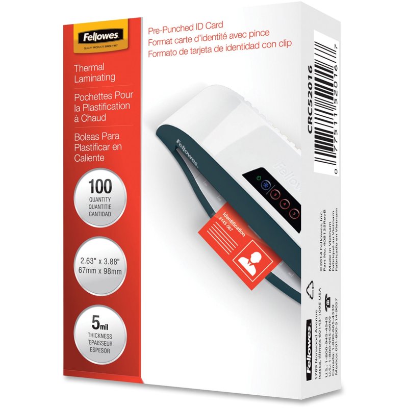 ID Badge Laminating Pouches - Glossy, Punched, 5 Mil Thickness, 100 Pack
