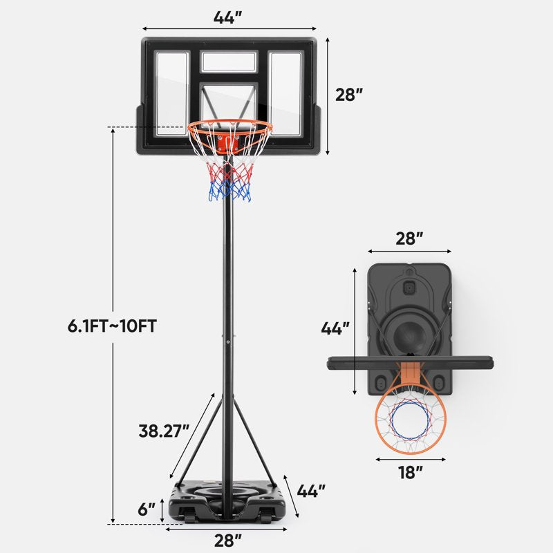Adjustable Height Portable Outdoor Basketball Hoop System - 6.1 to 10 ft, Shatterproof