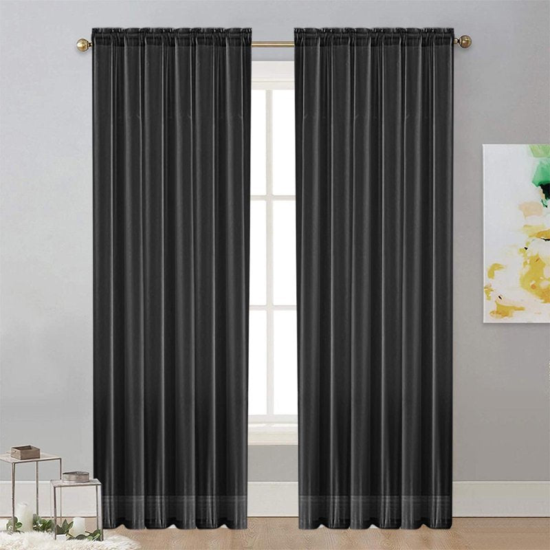 Light Filtering Polyester Window Curtain with Rod Pocket - Semi-Sheer Panel for Living Room and Bedroom