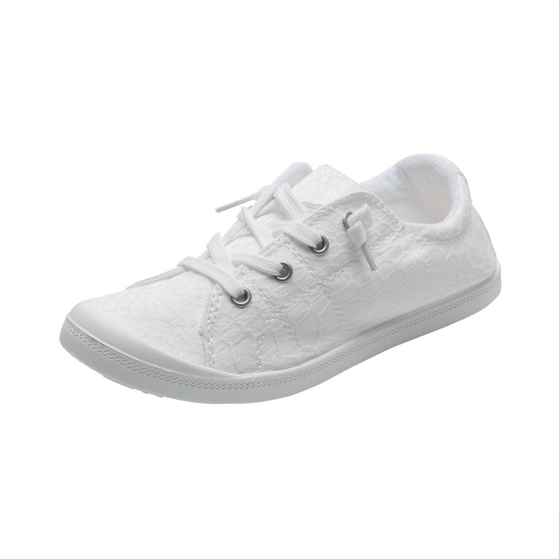 Women's Casual Canvas Sneakers - Low Top Fashion Tennis Shoes White