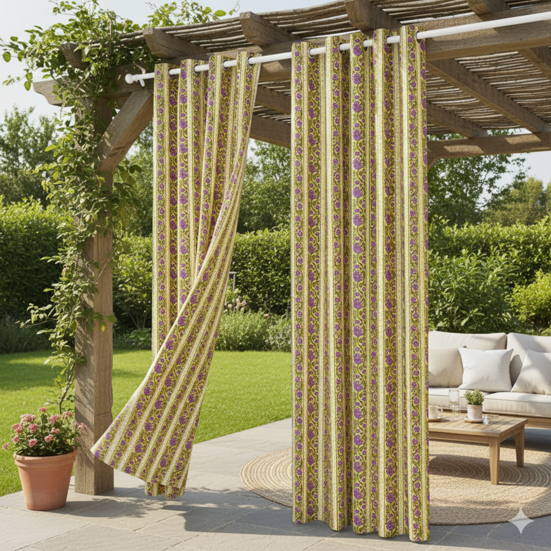 Indian Hand Block Print Cotton Curtains for Window Décor - 84x42 Inch