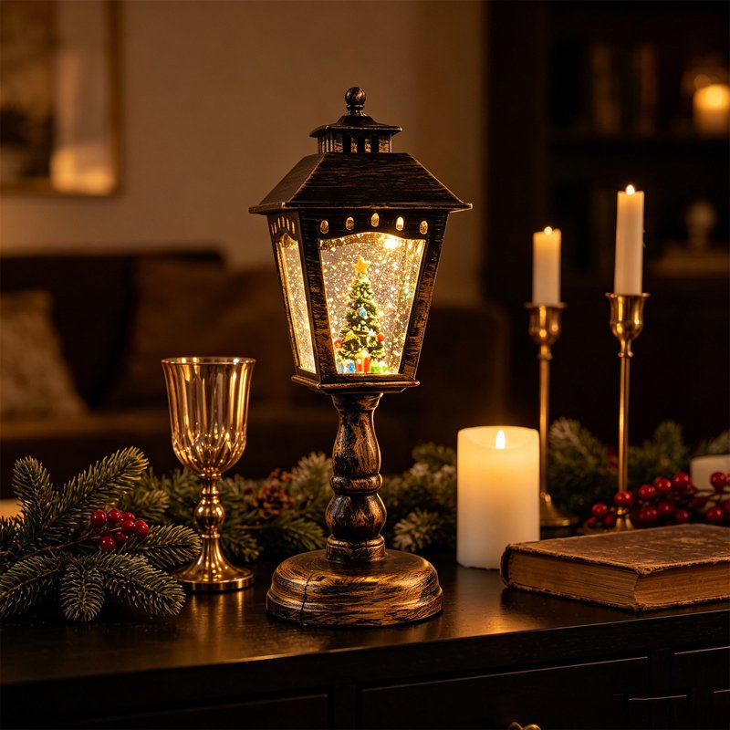 Christmas Snow Globe Lamp - Snowfall Snow Globe Night Light Decor, Resin Lantern