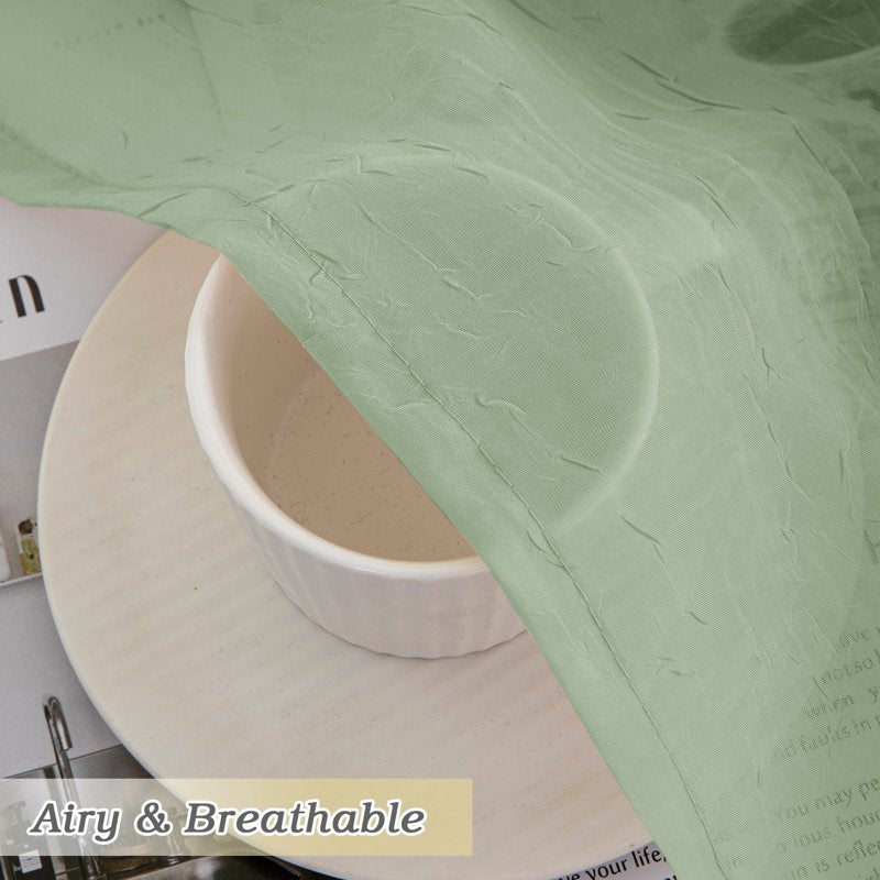 Sage Green Crushed Valance Curtains 2 Pack - 42x14 Inches, Rod Pocket, Lightweight Window Drape